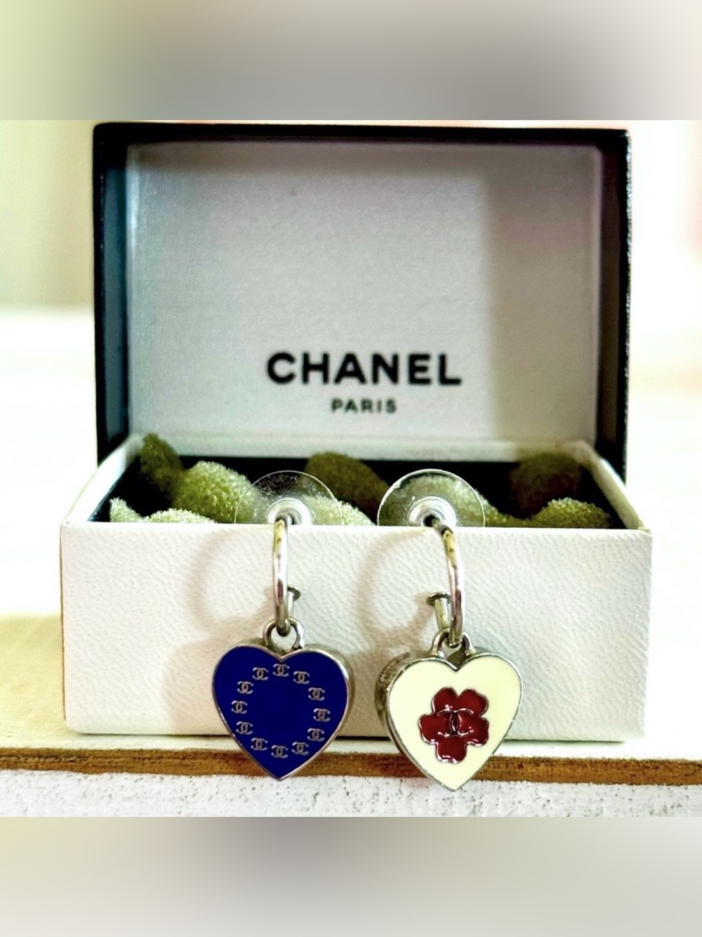 Chanel Silver-Plated Flag Heart Earrings
